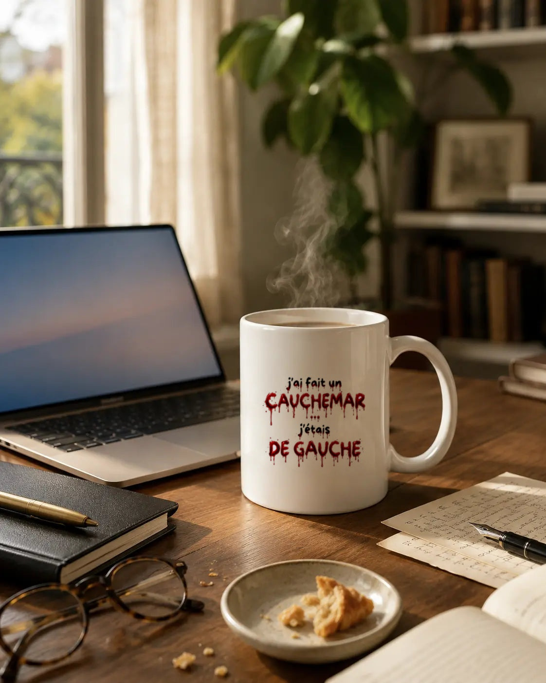 Mug Halloween J'ai fait un cauchemar Hustle Wear sur un bureau à côté d'un ordinateur