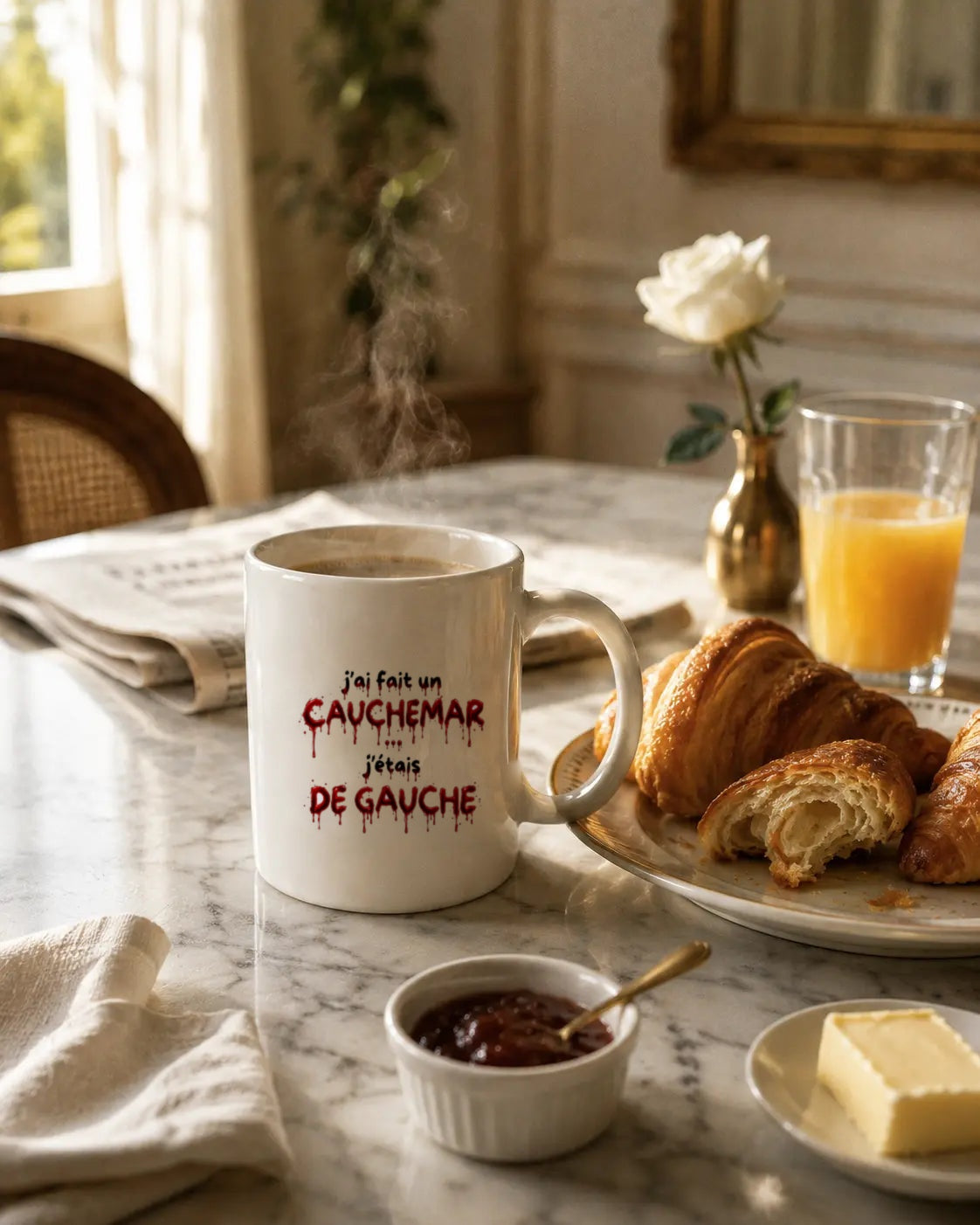 Mug Halloween J'ai fait un cauchemar Hustle Wear sur une table de petit-déjeuner