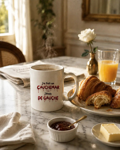 Mug Halloween J'ai fait un cauchemar Hustle Wear sur une table de petit-déjeuner