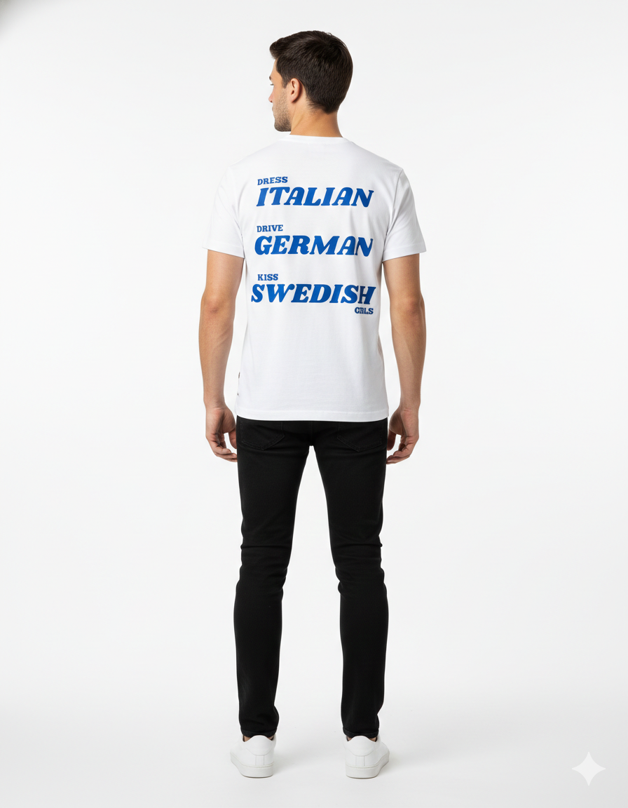 DRESS ITALIAN, DRIVE GERMAN, KISS SWEDISH GIRLS