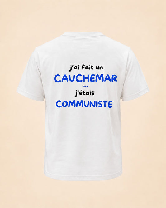 T-shirt J'ai fait un cauchemar j'étais communiste bleu Hustle Wear, vue de dos, design bleu marine