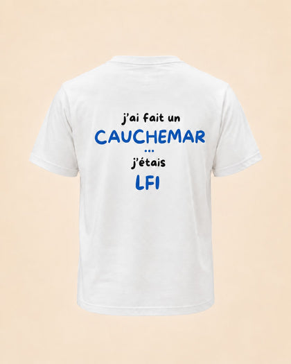 T-shirt J'ai fait un cauchemar j'étais LFI bleu Hustle Wear, vue de dos, design bleu marine