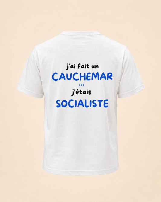 T-shirt J'ai fait un cauchemar j'étais socialiste bleu Hustle Wear, vue de dos, design bleu marine