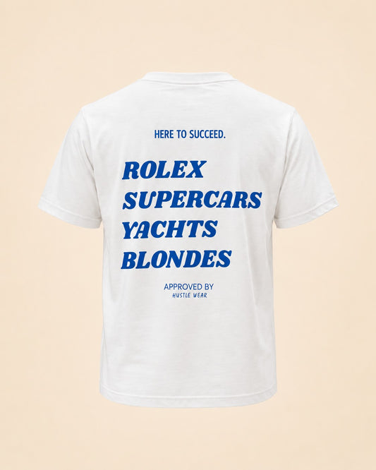 T-shirt Here To Succeed bleu Hustle Wear, vue de dos, design bleu