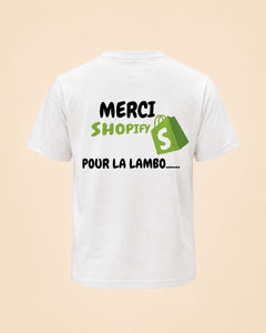 T-shirt Merci Shopify pour la Lambo Hustle Wear, vue de dos