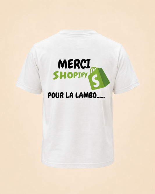 T-shirt Merci Shopify pour la Lambo Hustle Wear, vue de dos