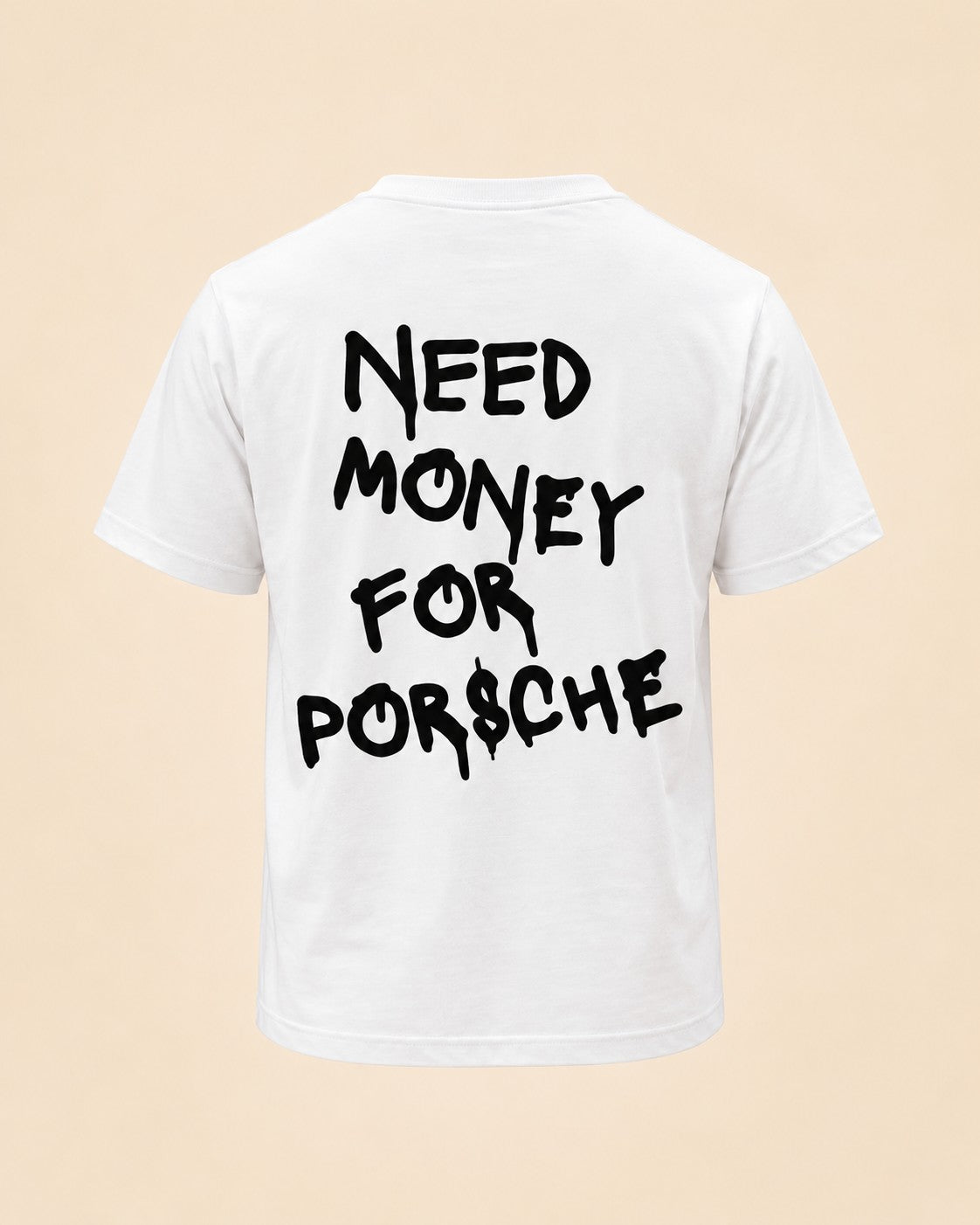 T-shirt Need Money For Porsche blanc Hustle Wear, vue de dos, coloris blanc