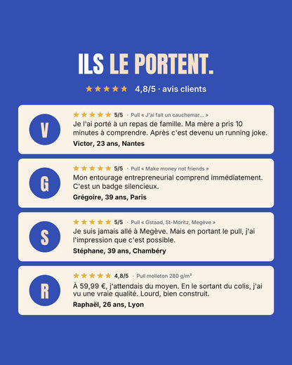 Avis clients sur les pulls Hustle Wear, notés 4,8/5