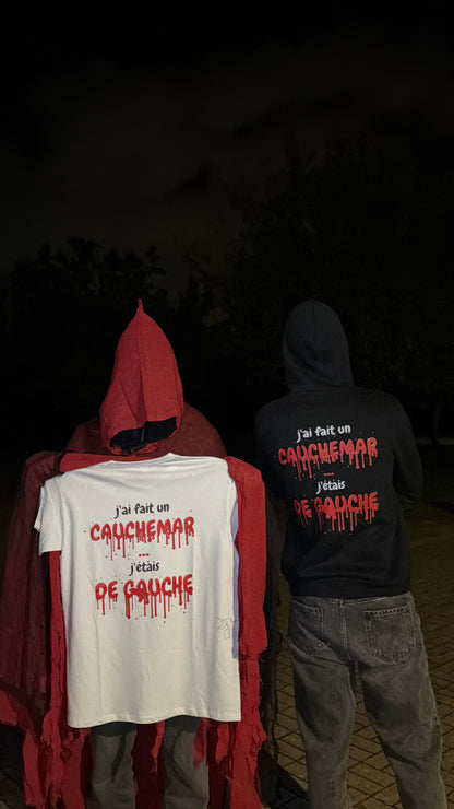 Duo t-shirt blanc et pull noir Halloween édition sang, imprimé rouge sang dans le dos