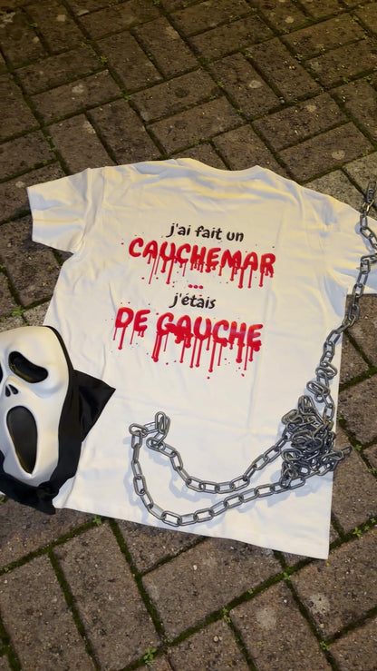 T-shirt Halloween édition sang à plat avec masque Scream et chaînes, coloris blanc