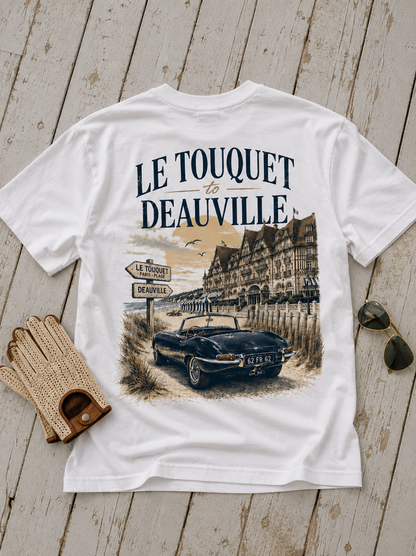 T-shirt Le Touquet to Deauville Hustle Wear à plat avec gants et lunettes vintage